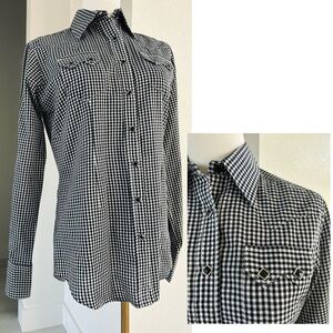 Rockmount Ranchwear Vintage Black White Gingham Western Rodeo Snap Shirt Women S